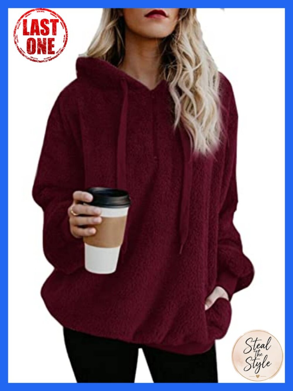 Oversized Sherpa Fleece Hoodie Pullover Sweatshirt 1/4 Zip Pockets